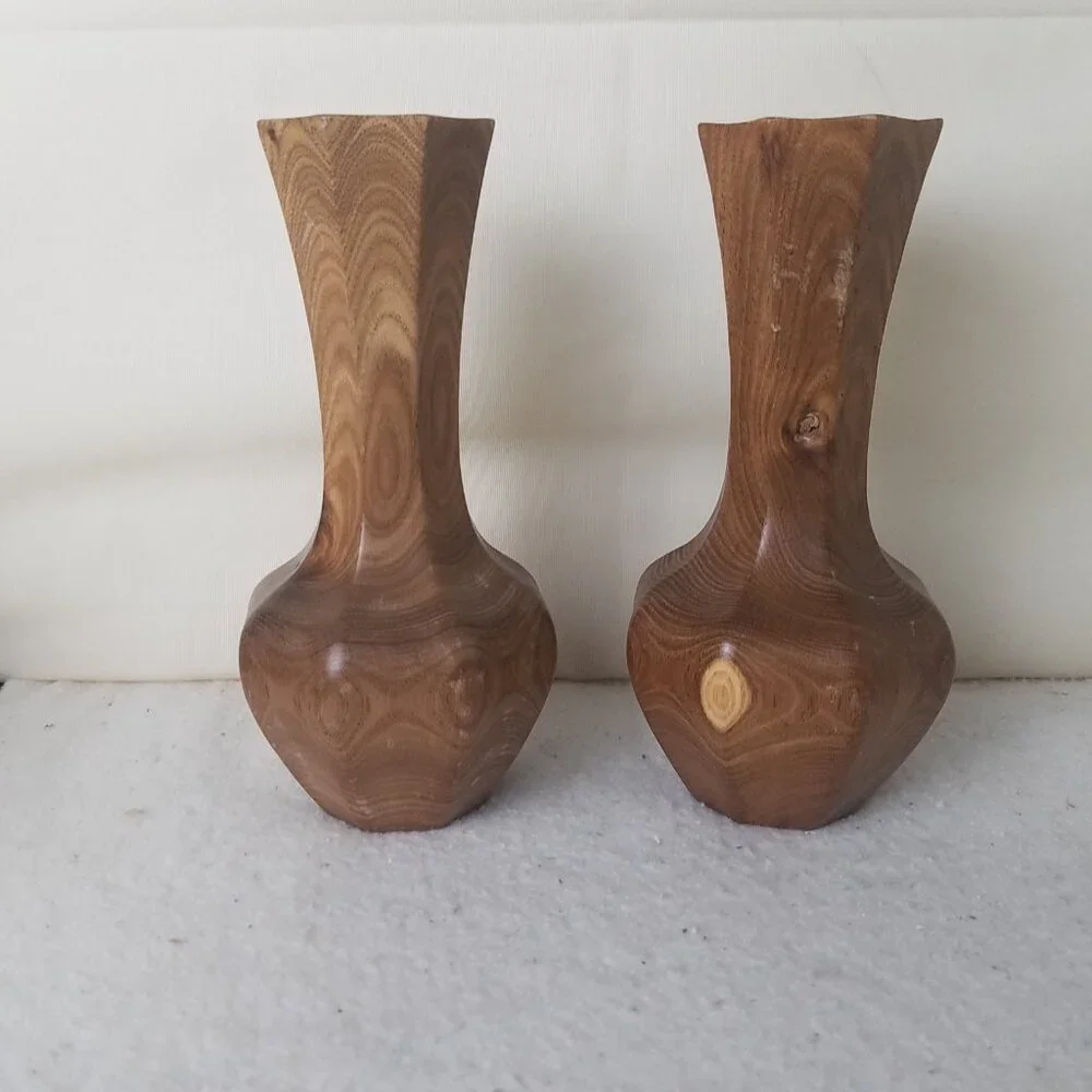Hand Crafted Wooden Japanese Flower Vase/candle holder, 8 X 4 Inches